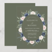 Invitation Mariage d'hiver raffiné vert olive (Devant / Derrière)