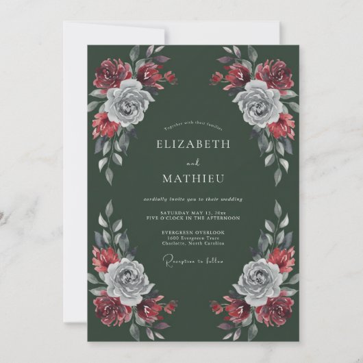 Invitation Mariage d'hiver régale vert chasseur (Devant)