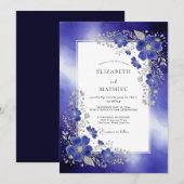 Invitation Mariage d'Hiver Resplendissant Bleu Saphir (Devant / Derrière)