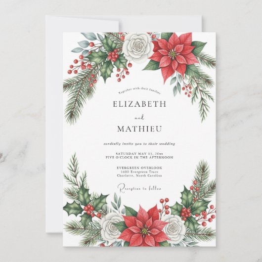 Invitation Mariage d'hiver resplendissant rouge (Devant)