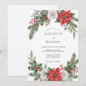 Invitation Mariage d'hiver resplendissant rouge (Devant / Derrière)