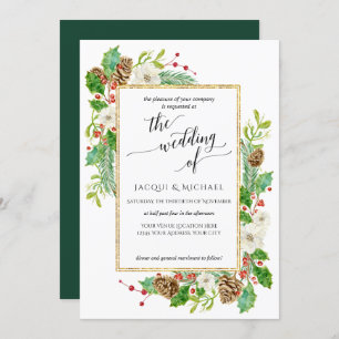 Invitation Mariage d'hiver Rose de couleur d'eau Feuilles de 