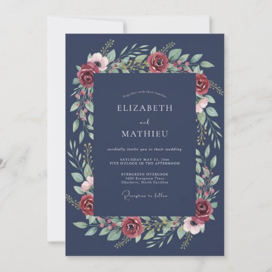 Invitation Mariage d'hiver Rose Navy (Devant)