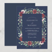 Invitation Mariage d'hiver Rose Navy (Devant / Derrière)