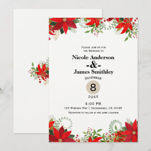 Invitation Mariage d'Hiver Rouge & Blanc Poinsettia Fêtes