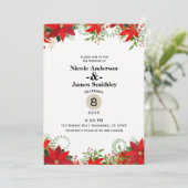 Invitation Mariage d'hiver Rouge & Blanc Poinsettia vacances (Debout devant)