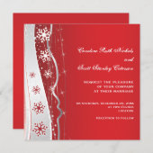 Invitation Mariage d'hiver rouge, gris argenté (Devant / Derrière)
