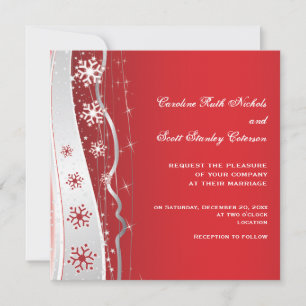 Invitation Mariage d'hiver rouge, gris argenté