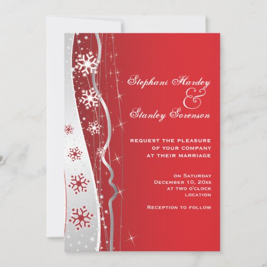 Invitation Mariage d'hiver rouge, gris argenté (Devant)