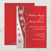 Invitation Mariage d'hiver rouge, gris argenté (Devant / Derrière)