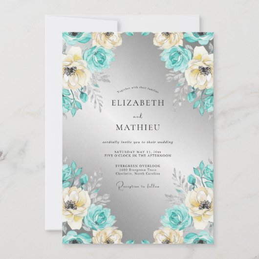 Invitation Mariage d'hiver royal sarcelle (Devant)