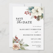Invitation Mariage d'hiver rustique bleu bleu-bleu floral (Devant)