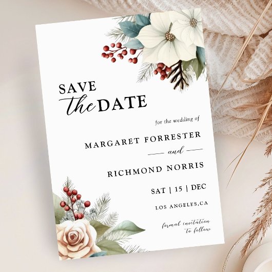 Invitation Mariage d'hiver rustique bleu bleu-bleu floral