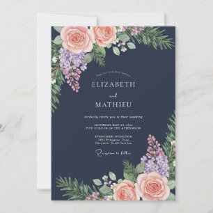 Invitation Mariage d'hiver rustique bleu marine