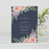Invitation Mariage d'hiver rustique bleu marine (Debout devant)