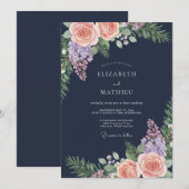 Invitation Mariage d'hiver rustique bleu marine (Devant / Derrière)