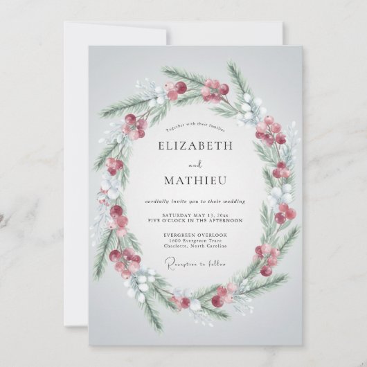 Invitation Mariage d'hiver rustique cramoisi (Devant)