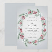 Invitation Mariage d'hiver rustique cramoisi (Devant / Derrière)