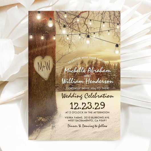 Invitation Mariage d'hiver rustique de Noël
