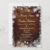 Invitation Mariage d'hiver rustique en bois et neige (Devant)