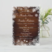 Invitation Mariage d'hiver rustique en bois et neige (Debout devant)
