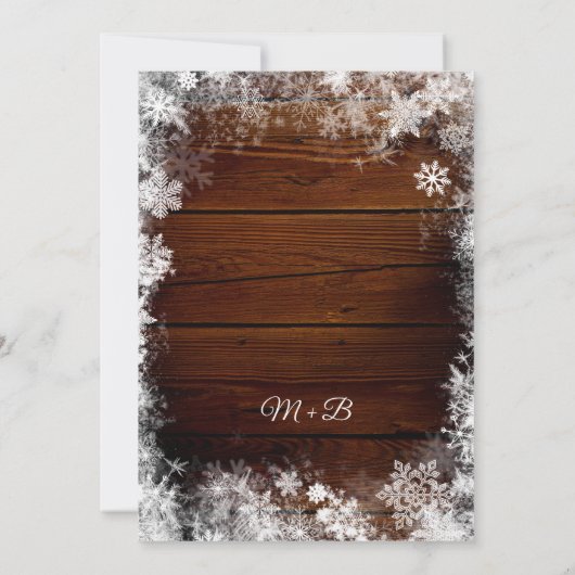 Invitation Mariage d'hiver rustique en bois et neige (Dos)