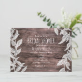 Invitation Mariage d'hiver rustique feuilles blanches et arge (Debout devant)