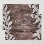 Invitation Mariage d'hiver rustique feuilles blanches et arge (Devant / Derrière)