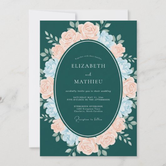 Invitation Mariage d'hiver sarcelle foncé poli (Devant)