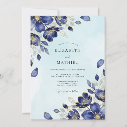 Invitation Mariage d'hiver scintillant indigo (Devant)