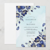 Invitation Mariage d'hiver scintillant indigo (Devant / Derrière)