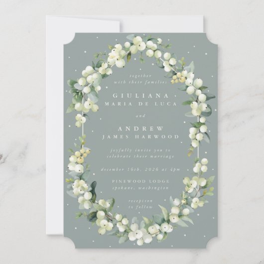 Invitation Mariage d'hiver Seafoam Green Snowberry+Eucalyptus (Devant)