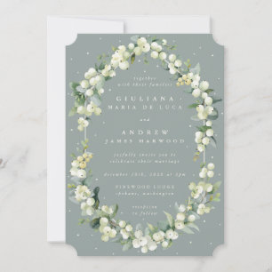 Invitation Mariage d'hiver Seafoam Green Snowberry+Eucalyptus