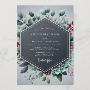 Invitation Mariage d'hiver séduisant bleu ardoise