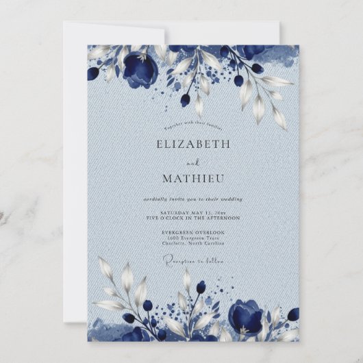 Invitation Mariage d'hiver serein bleu marine (Devant)