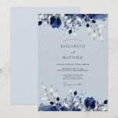 Invitation Mariage d'hiver serein bleu marine (Devant / Derrière)