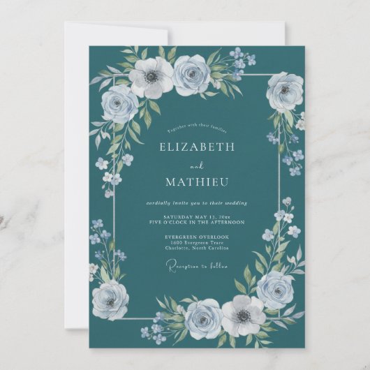 Invitation Mariage d'hiver serein sarcelle (Devant)