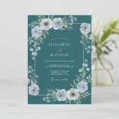 Invitation Mariage d'hiver serein sarcelle (Debout devant)