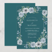 Invitation Mariage d'hiver serein sarcelle (Devant / Derrière)