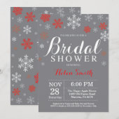 Invitation Mariage d'hiver Shower Rouge Flocon de Neige Gris (Devant / Derrière)