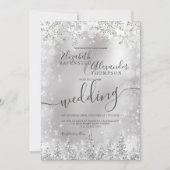 Invitation Mariage d'hiver Silver gris neige pin Noël (Devant)