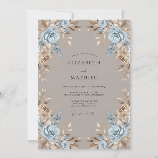Invitation Mariage d'hiver solennel taupe (Devant)
