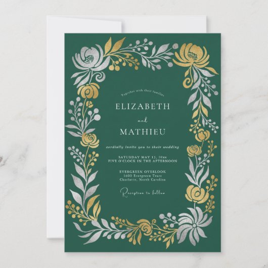 Invitation Mariage d'hiver solennel vert forêt (Devant)