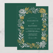 Invitation Mariage d'hiver solennel vert forêt (Devant / Derrière)