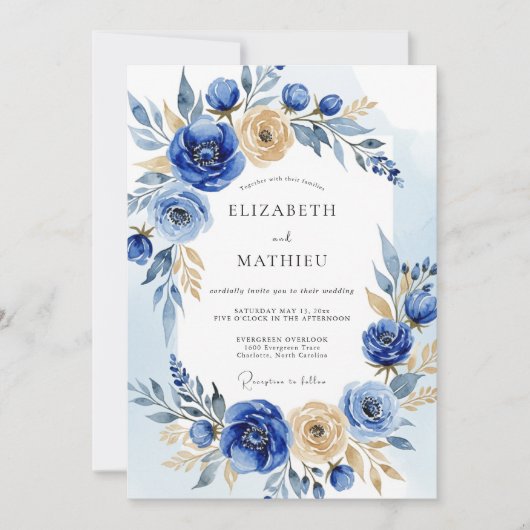 Invitation Mariage d'hiver somptueux bleu cobalt (Devant)