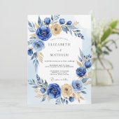 Invitation Mariage d'hiver somptueux bleu cobalt (Debout devant)