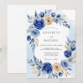 Invitation Mariage d'hiver somptueux bleu cobalt (Devant / Derrière)