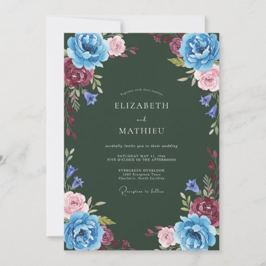 Invitation Mariage d'hiver somptueux vert pin (Devant)