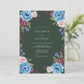 Invitation Mariage d'hiver somptueux vert pin (Debout devant)