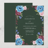 Invitation Mariage d'hiver somptueux vert pin (Devant / Derrière)